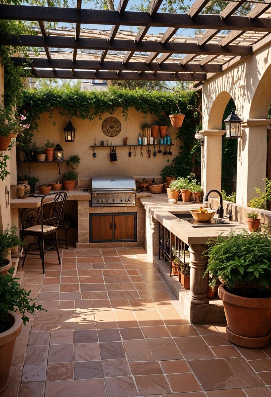 21 Stunning Outdoor Kitchen Patio Ideas (NEW) 8 3. Mediterranean Patio Kitchen Design-0