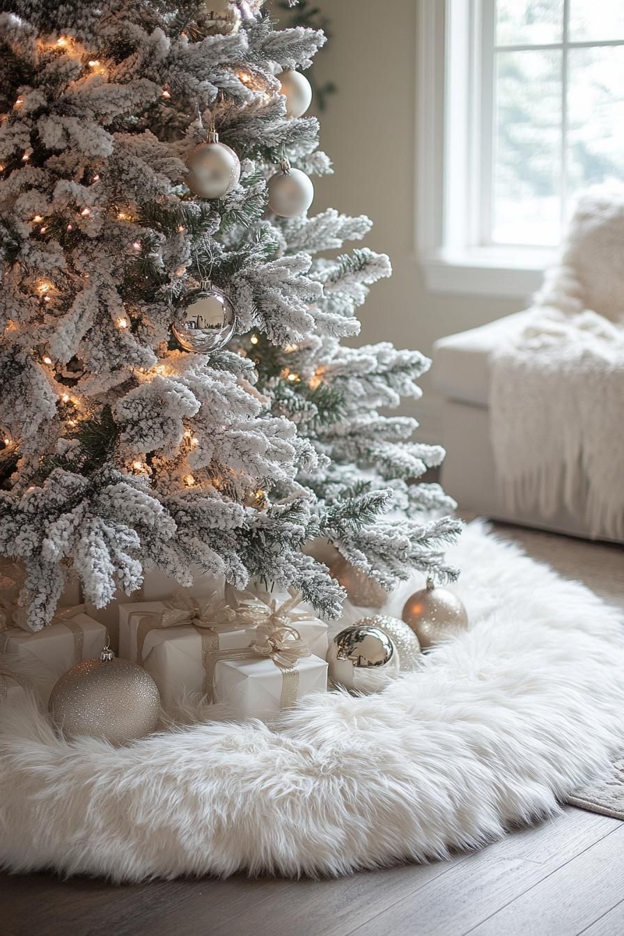 15 Gorgeous Luxury Christmas Decor Ideas To Elevate Your Home 17 5. Opulent Faux Fur Tree Skirts-2