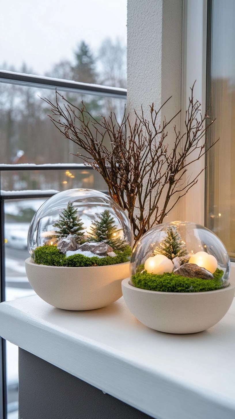 15 Gorgeous Winter Porch Decor Ideas to Spark Your Creativity 37 13. Mini Landscape Terrariums with Bare Tree Branches-0