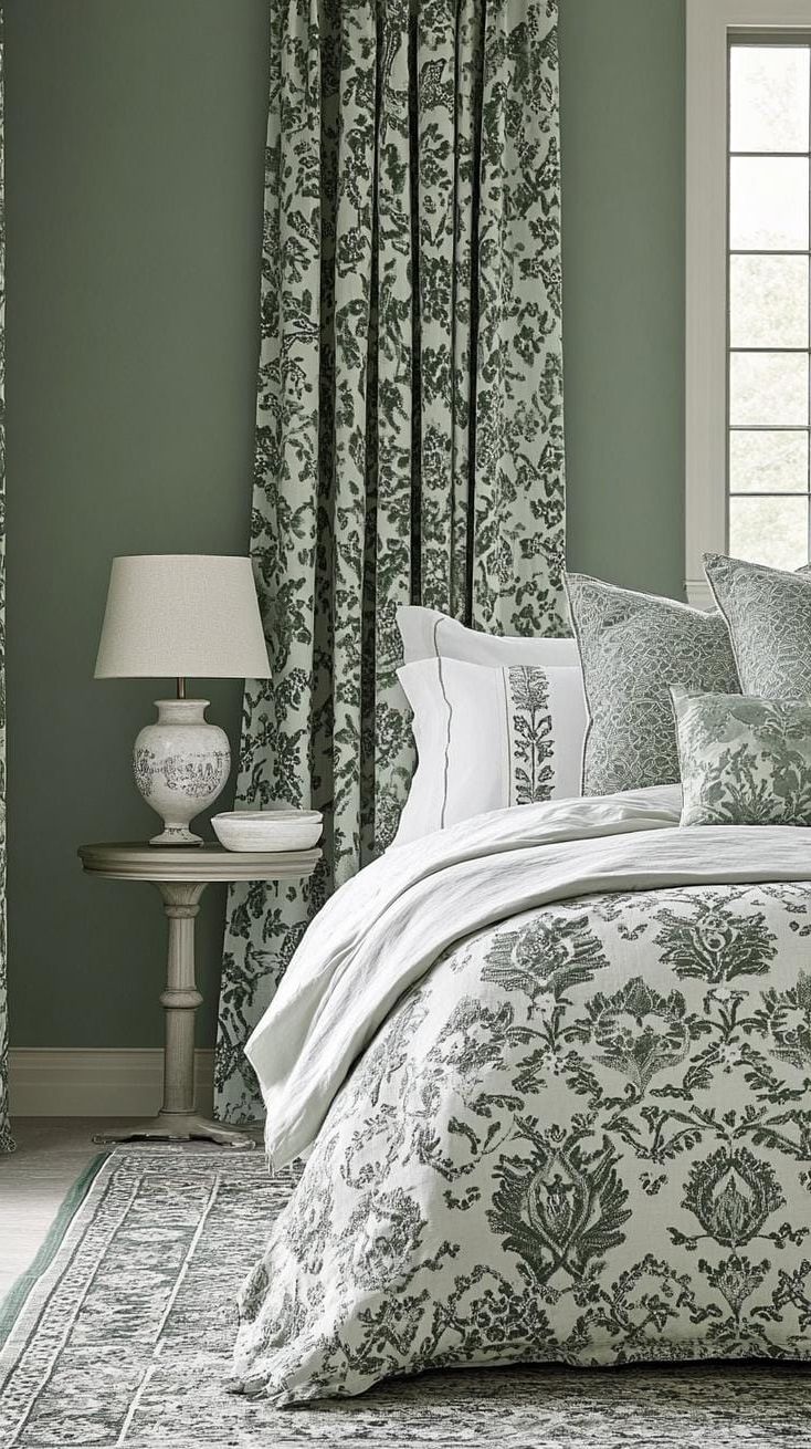 3. Global Patterns: Incorporate sage-toned tribal prints in pillows, rugs, and curtains against a muted backdrop-2