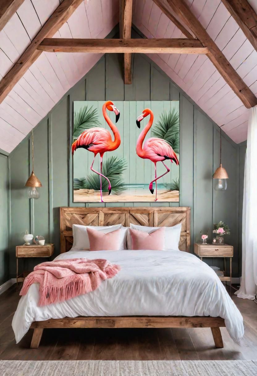 31 Chic Sage Green and Pink Bedroom Inspirations 7 3. Flamingo Decals on Sage Walls-0