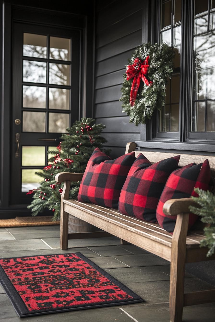 16 Unique Front Porch Christmas Decor Ideas for Holiday Season 31 11. Festive Buffalo Check Decor Ideas-0