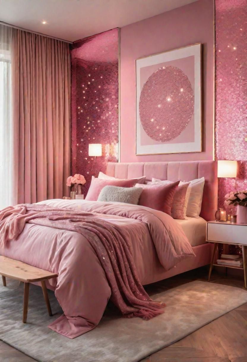 63 Luxurious Pink Bedrooms to Warm Up Your Space 16 14. Glittery Pink Wall Art-0