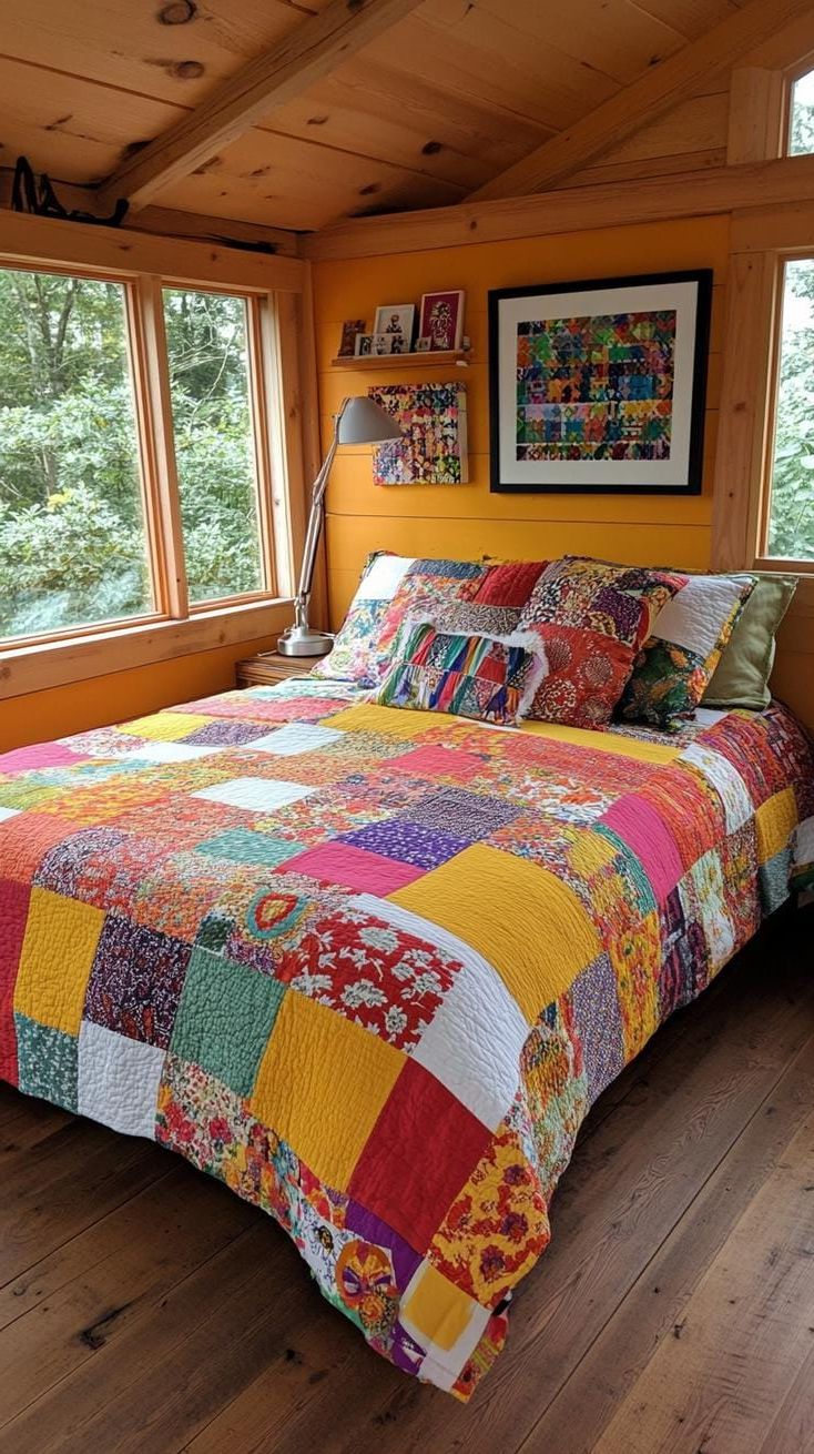 21. Kaleidoscope Cabin: Choose rich jewel tones in a rainbow spectrum, with overlapping elements and patchwork designs-1