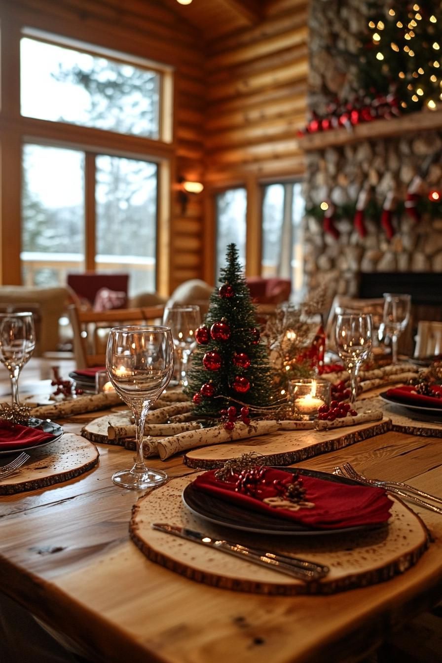 21 Cozy Mountain Lodge Christmas Decor Ideas 23 9. Rustic Holiday Table Setting Ideas-2