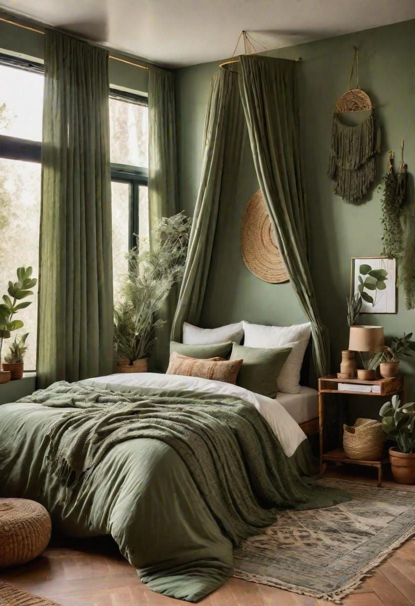 24. Dreamy Drapes: Hang sage green or mixed earth-toned curtains for an airy, free-spirited feel-2