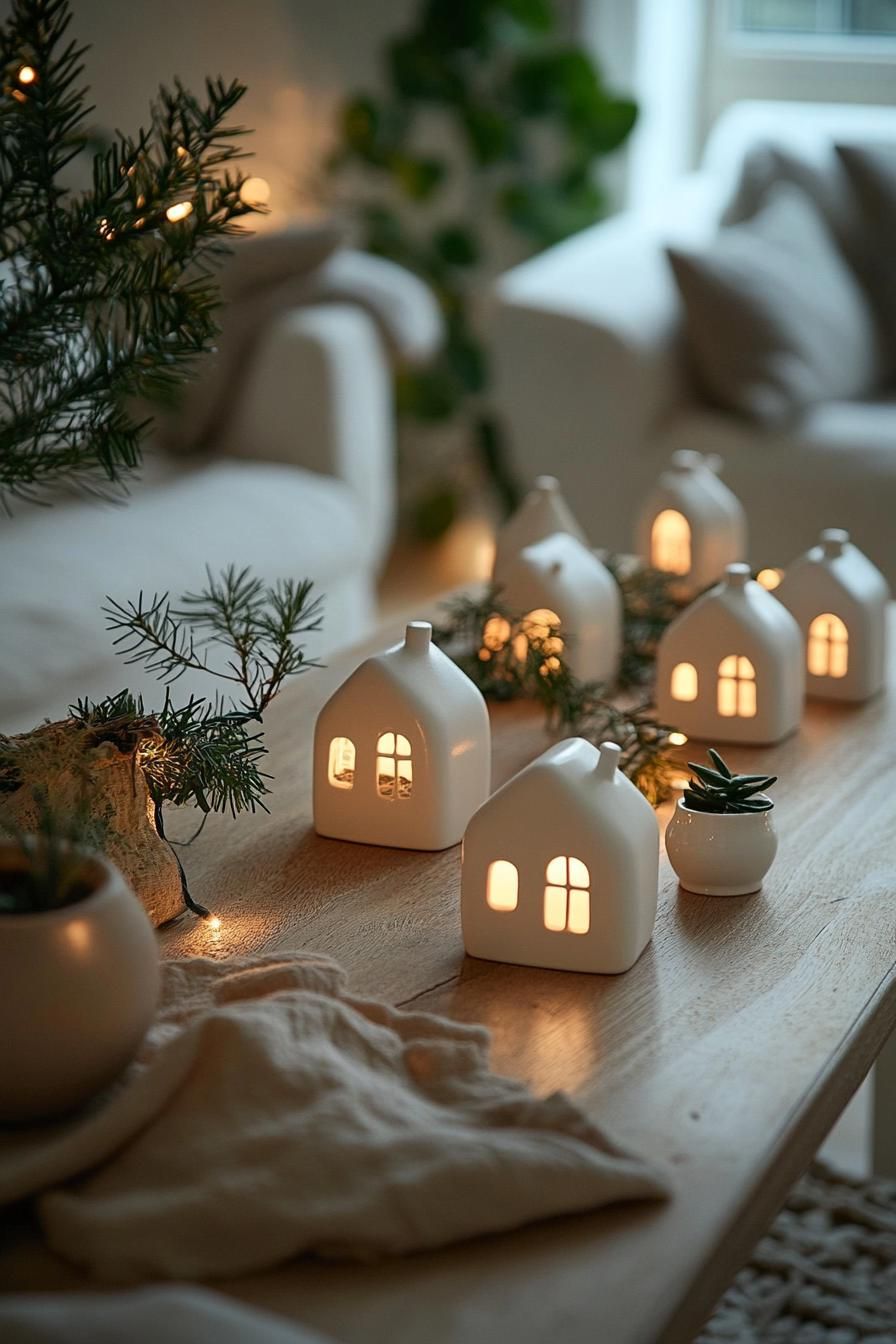 20 Minimalist Christmas Decor Ideas You’ll Love in 2025 7 2. Winter Wonderland Tabletop Village-1