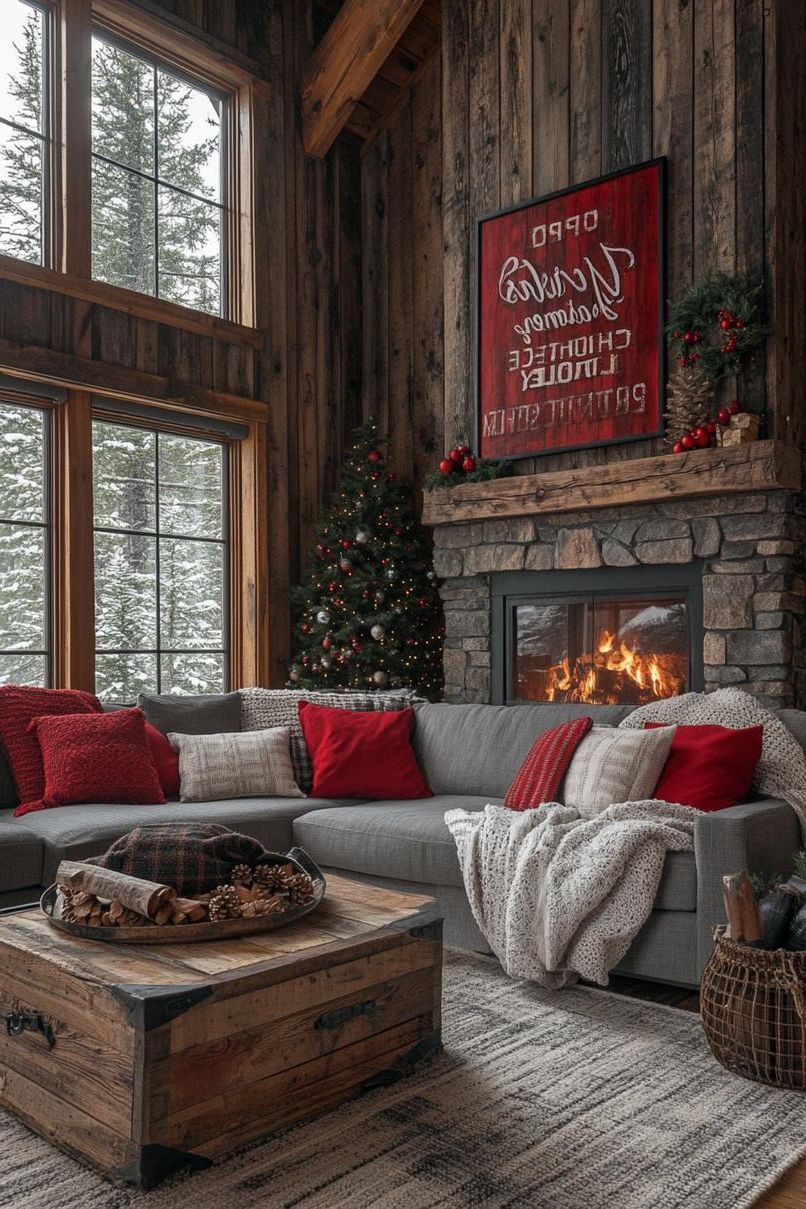21 Cozy Mountain Lodge Christmas Decor Ideas 19 8. Rustic Holiday Signs: Festive Quotes-0