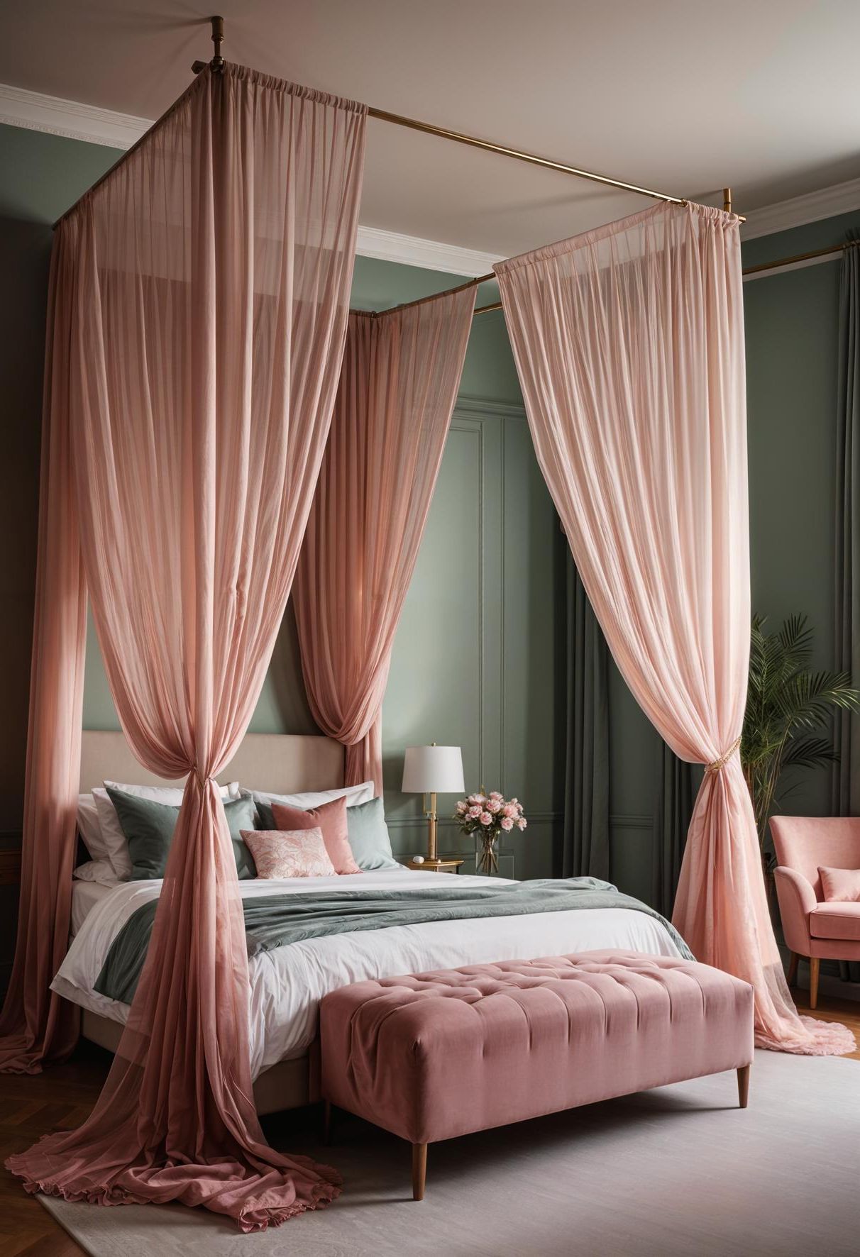 31 Chic Sage Green and Pink Bedroom Inspirations 44 28. Fabric Canopy Bedroom Decor-0