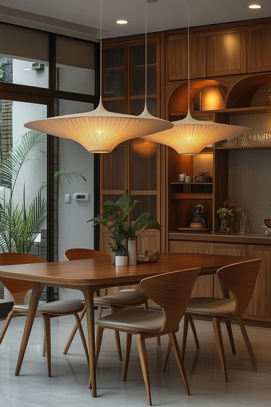 23 Stunning Mid-Century Modern Dining Tables You’ll Adore 13 5. Sculptural Pendant Lights Above Dining-0