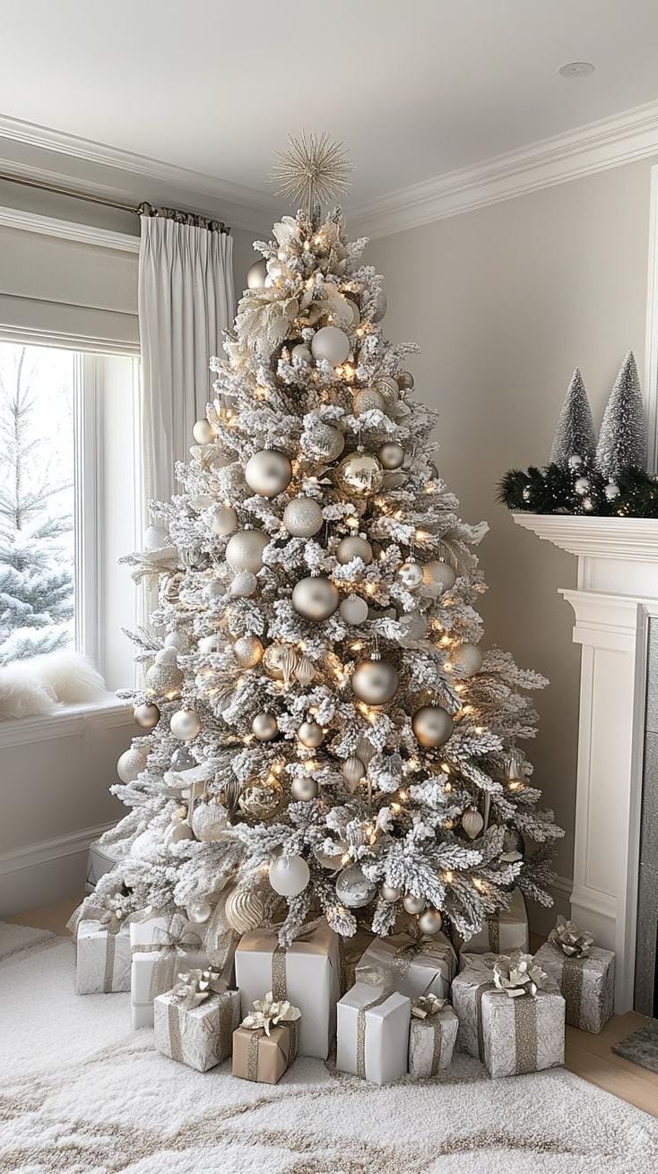 21 Magical Christmas Decor Inspiration for a Cozy Home 14 5. Elegant White Flocked Tree Decor-2