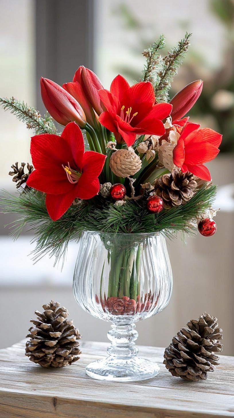 15 New Winter Floral Arrangements For Stunning Centerpieces 5 2. Elegant Winter Amaryllis Centerpieces-0