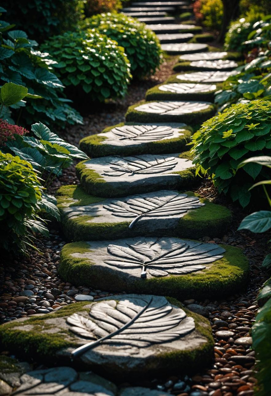 41 Stunning Garden Decor Ideas for an Aesthetic Backyard 37 29. Leaf-Imprint Stepping Stone Inspiration-0