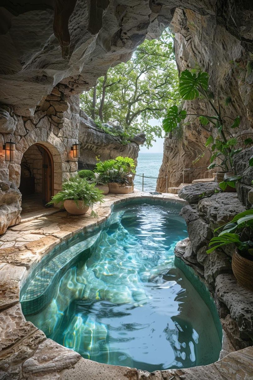 21 Stunning Small Pool Design Ideas For Tiny Backyards 28 10. Secret Grotto Pool Oasis-1
