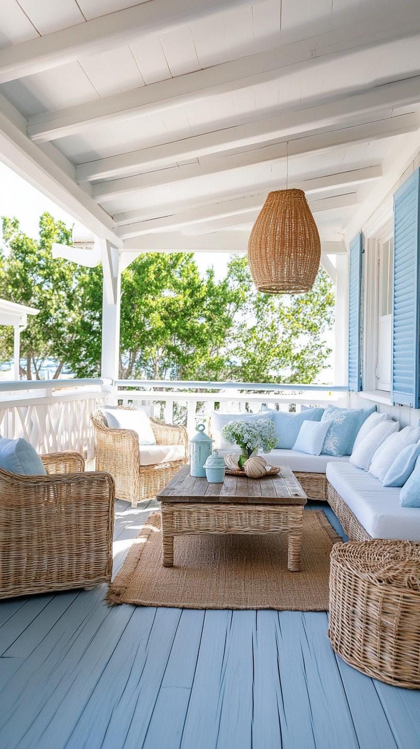 19. Seaside shack inspired by driftwood, shell accents, and light blue hues-0