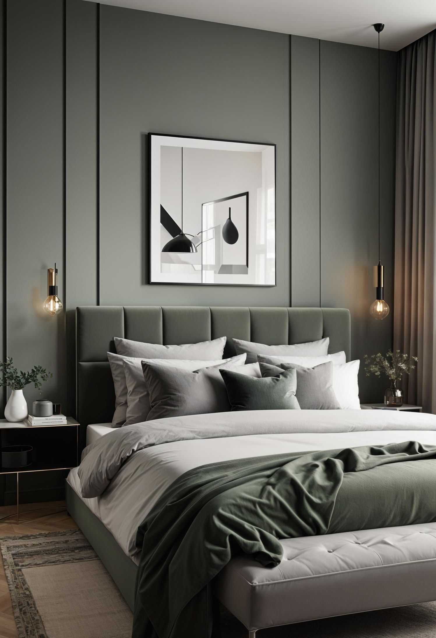 6. Modern Green Wall Panels, Grey Furniture-1