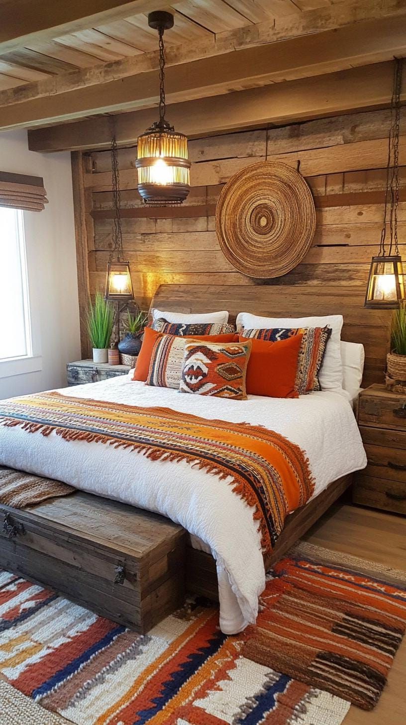 21 Stunning Western Boho Bedroom Ideas To Inspire You 31 9. Achieve an air of mystery with a warm, ambient glow via pendant lights made from upcycled rustic metals-1
