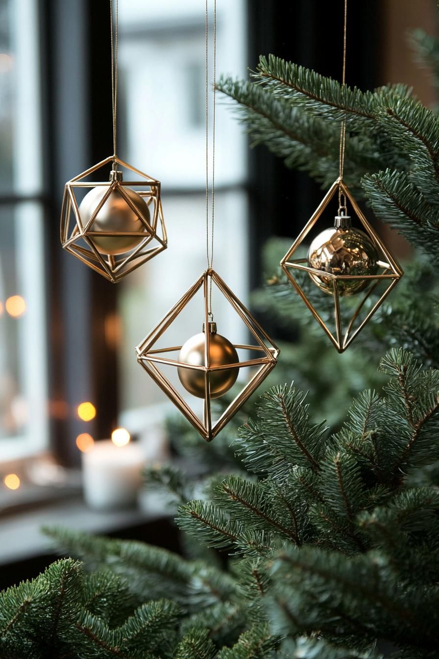 20 Minimalist Christmas Decor Ideas You’ll Love in 2025 47 19. Chic Metallic Geometry on Foliage-0