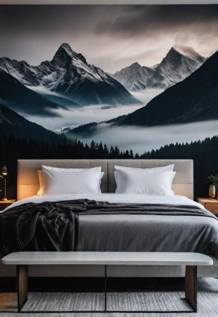 32 Enchanting Moody Bedroom Inspirations 9 7. Misty Mountain Wall Mural-0