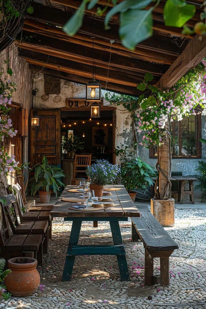 19 Trendy Patio Furniture Ideas for Chic Outdoor Spaces 18 10. Vintage Picnic Benches for Patios-0