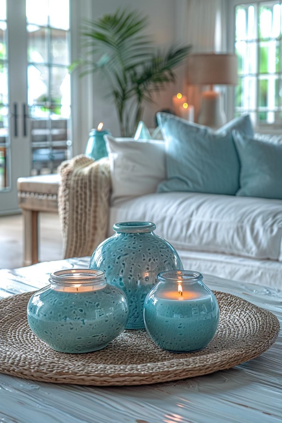 15 Chic Neutral Coastal Living Room Ideas You Will Love 31 13. Coastal-Inspired Sea Glass Decor-0