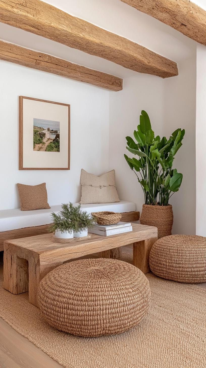 6. Woven rattan or seagrass poufs for cozy seating-1