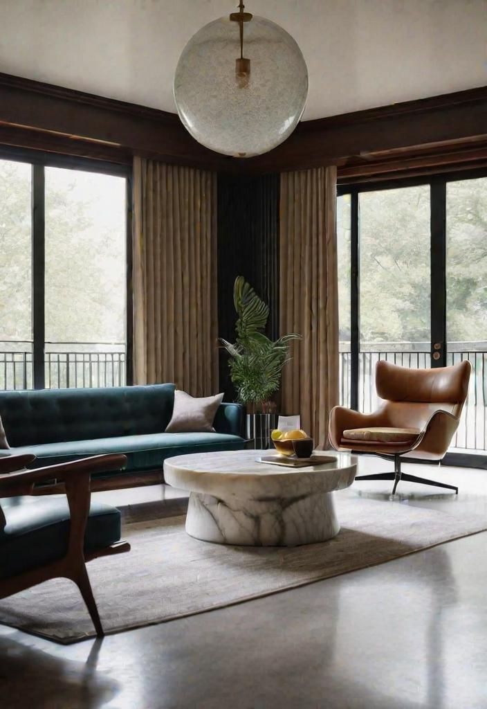 27 Beautiful Mid Century Modern Living Rooms 28 23. Marble Side Tables-0