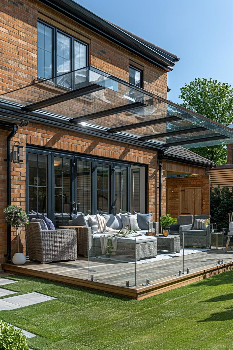 19 Unique Patio Roof Extension Ideas For A Stunning Backyard 12 4. Sleek Glass Patio Roof Extension-0