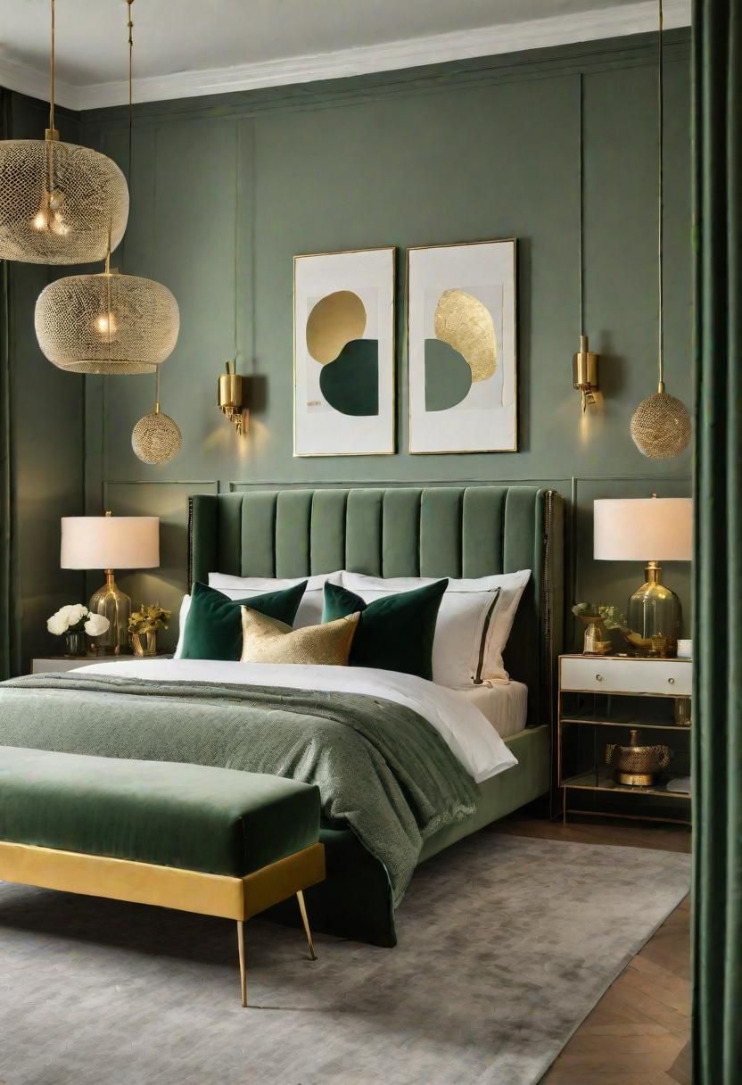 29 Sage Green Bedroom Ideas To Transform Your Space Into An Oasis 12 11. Green and Gold Glam Accents-0