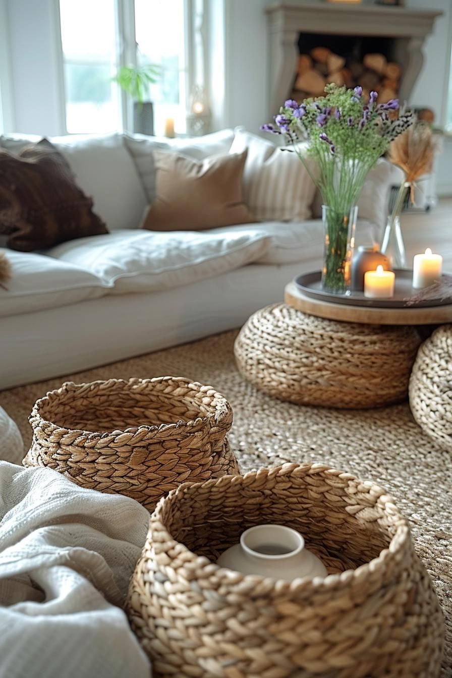 15 Chic Neutral Coastal Living Room Ideas You Will Love 16 6. Coastal Storage Solutions: Wicker Baskets-1