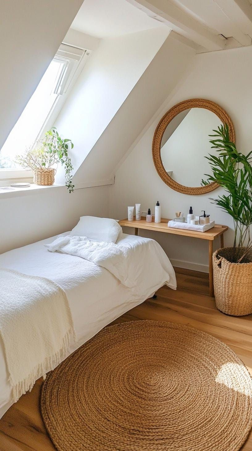 15 Genius Small Attic Bedroom Ideas To Maximize Space 13 4. Floating Beauty Table with Mirror: A compact vanity that saves floor space while adding elegance-1