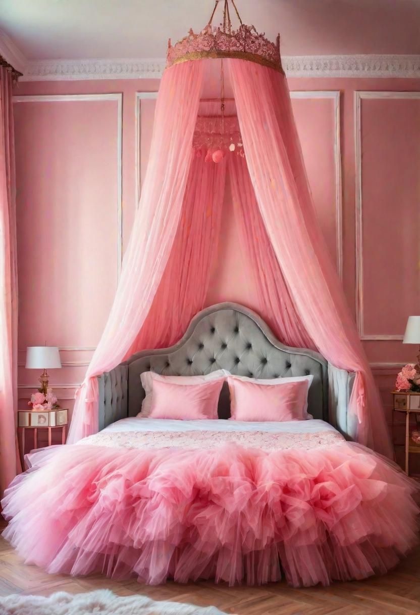 63 Luxurious Pink Bedrooms to Warm Up Your Space 52 50. Pink Tulle Bed Skirt-0