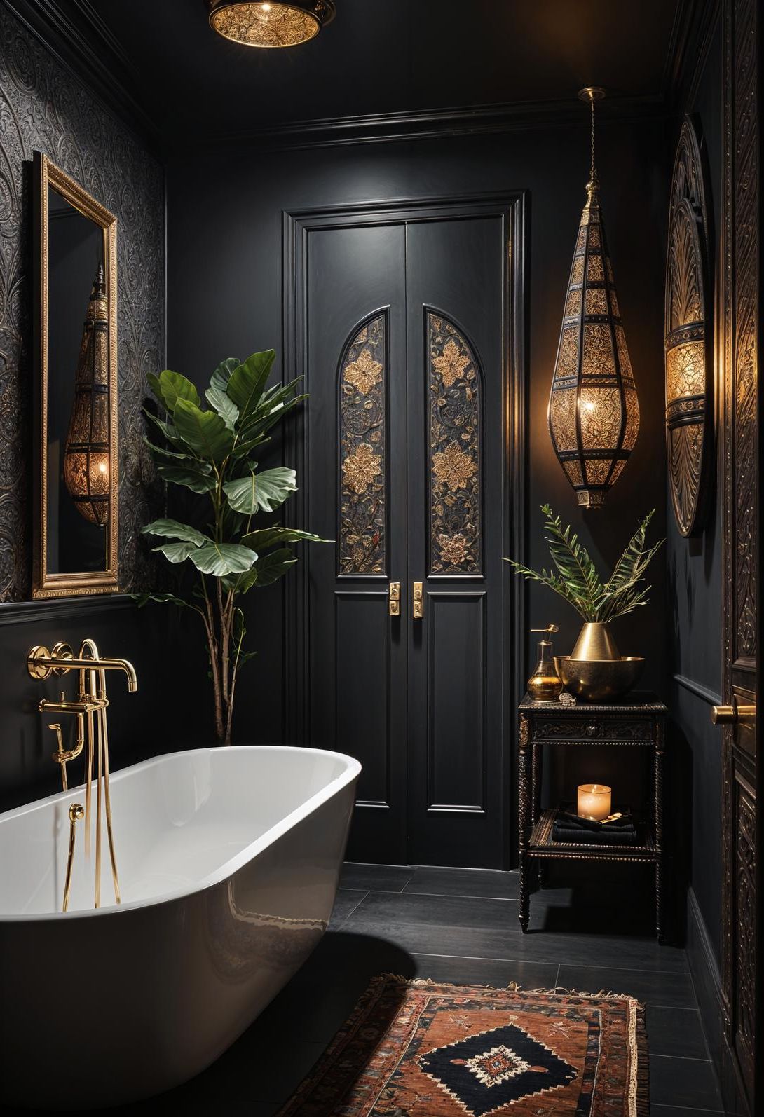 5. Boho Bathroom Retreat: Charcoal Elegance-1