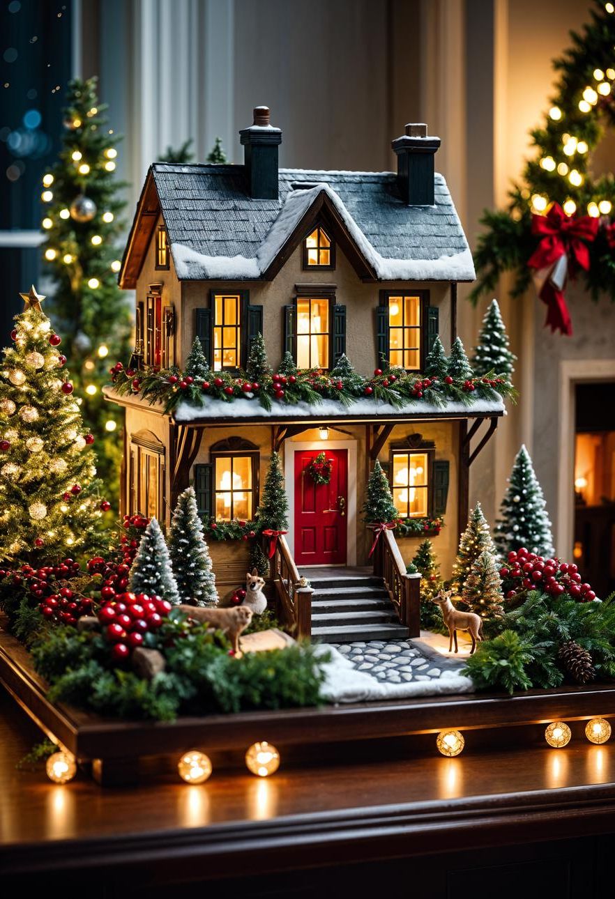 1. Festive Mantel Village Display Ideas-1