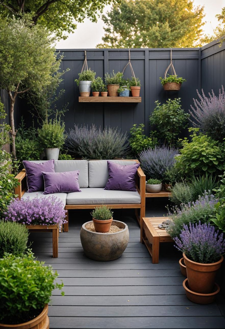 25 Stunning Small Garden Layout Ideas 43 18. Scented Herb Corner with Cozy Seating-2