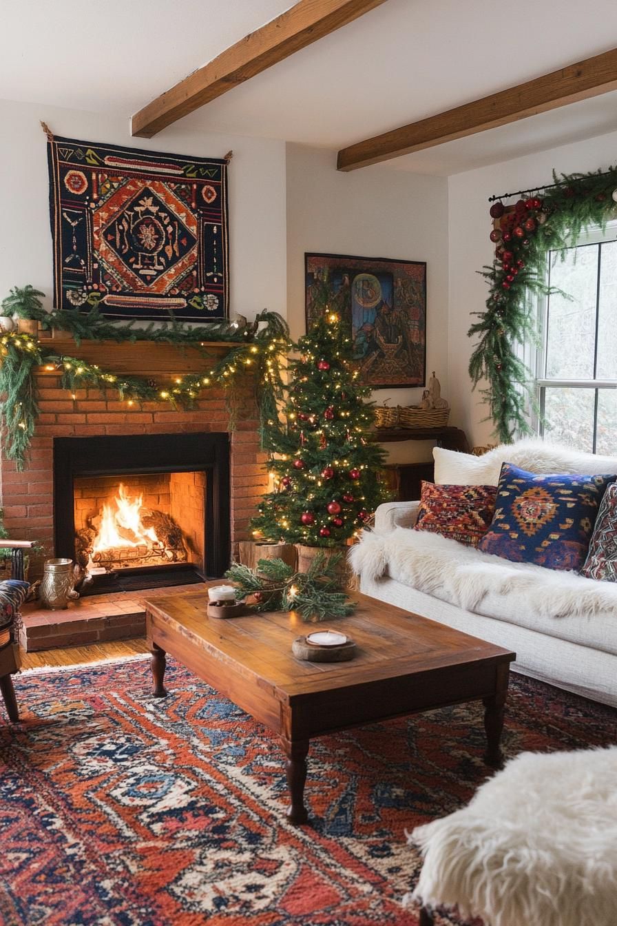 19 Unique Boho Christmas Decor Ideas 34 13. Unique Tribal Print Fabric Bunting-0