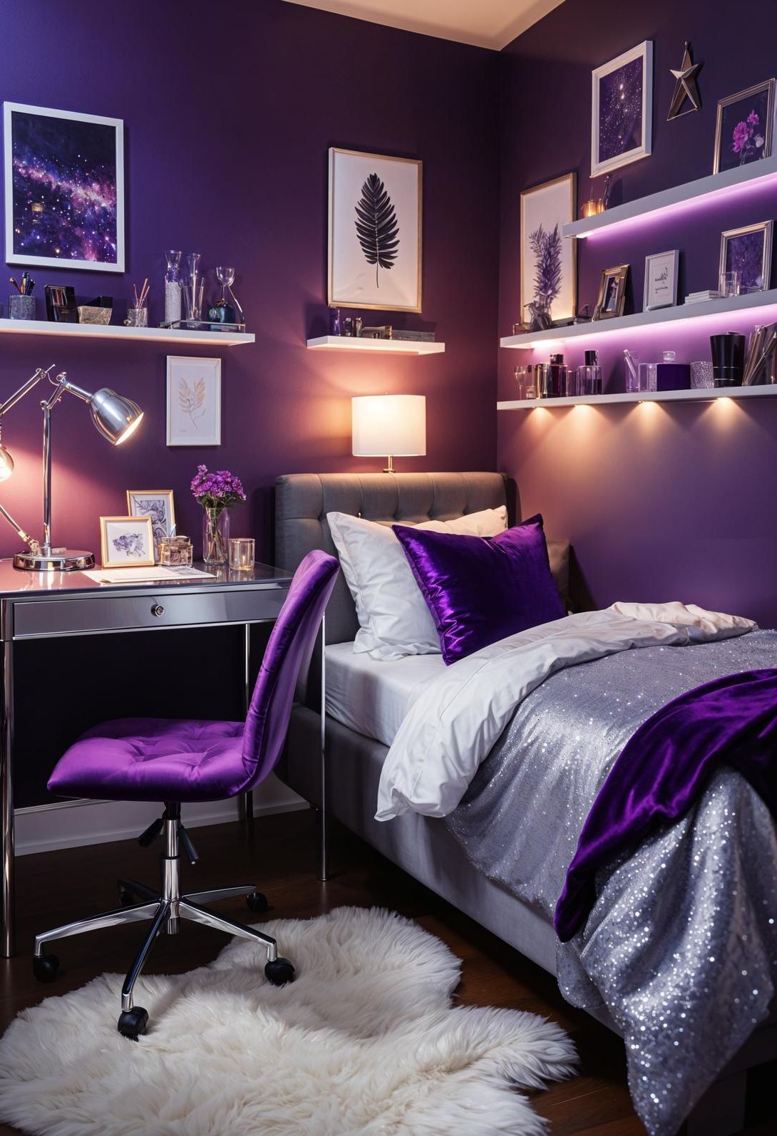 21. Purple & Silver Dorm Decor-2