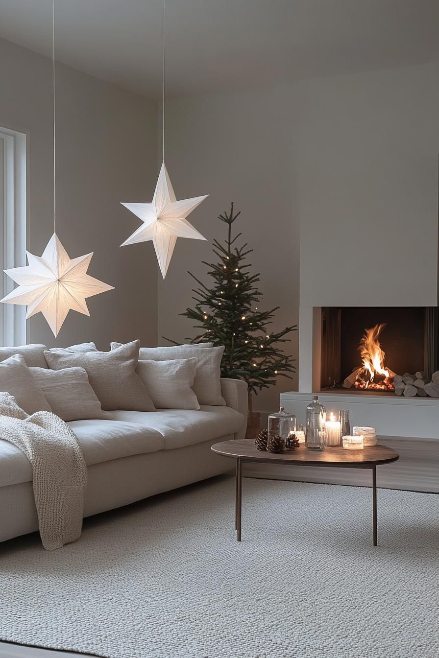 20 Minimalist Christmas Decor Ideas You’ll Love in 2025 18 7. Glittering Paper Star Lanterns-1
