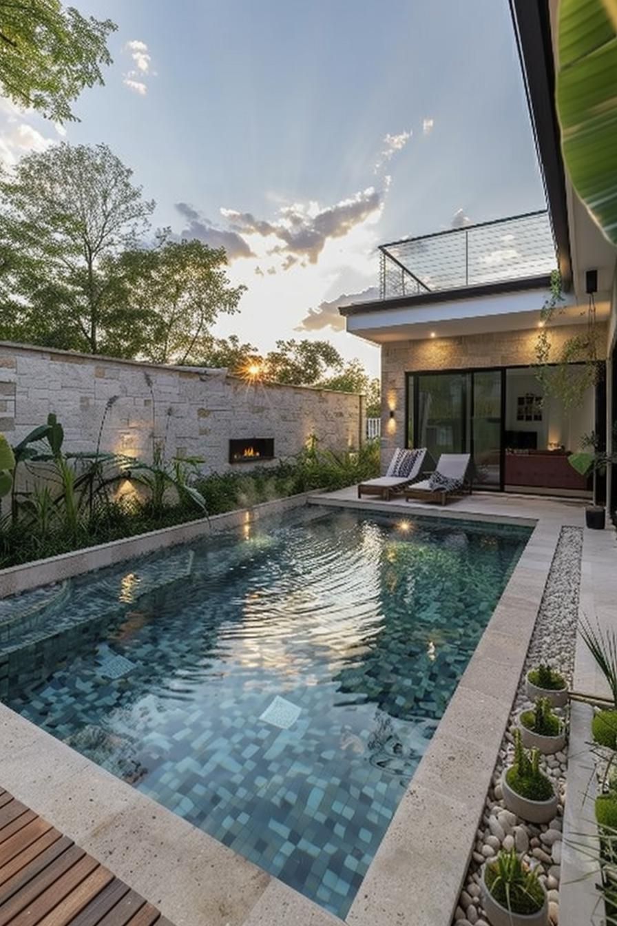 21 Stunning Small Pool Design Ideas For Tiny Backyards 6 2. Modern Glass-Fenced Lap Pool-1