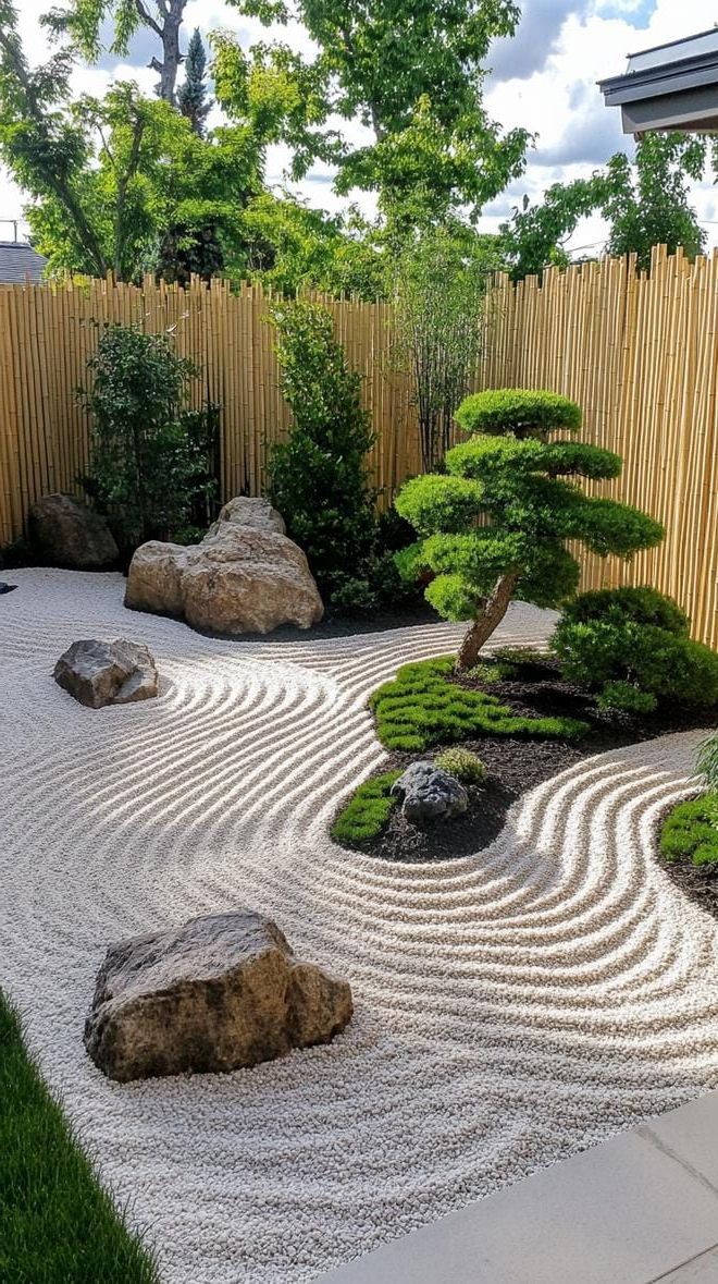 25 Unique Backyard Garden Ideas to Create Your Own Oasis 49 18. Raked Gravel Zen Garden Design-2