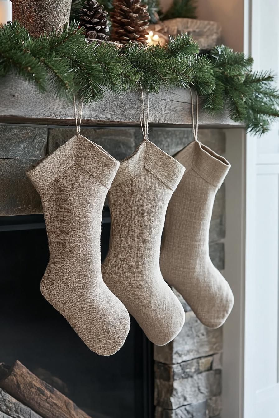 20 Minimalist Christmas Decor Ideas You’ll Love in 2025 28 11. Simple Embroidered Linen Stockings-1