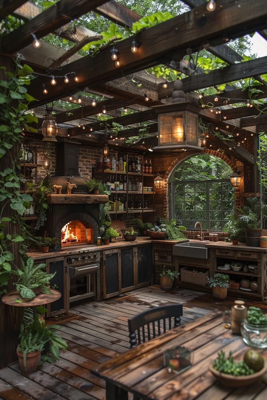 21 Stunning Outdoor Kitchen Patio Ideas (NEW) 3 1. Rustic Outdoor Kitchen Paradise-0