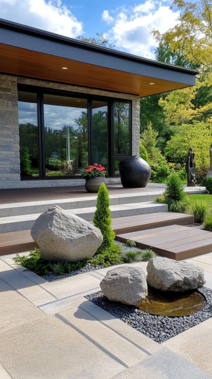 14. Minimalist Zen with a stone garden, serene sculptures, and a water feature-1