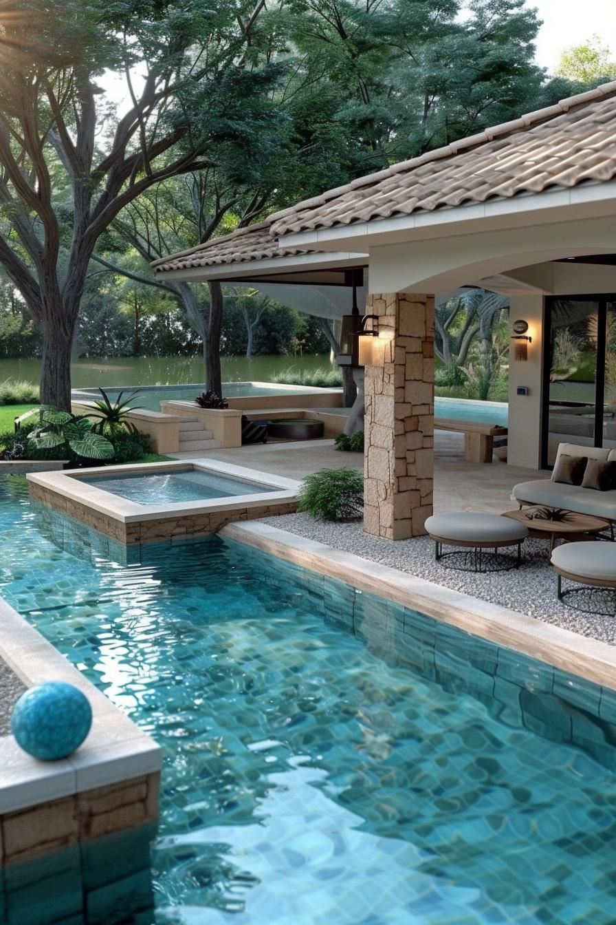 15 Best Pool Landscaping Ideas You’ll Love 28 9. Stone Sculpture Garden Design-2