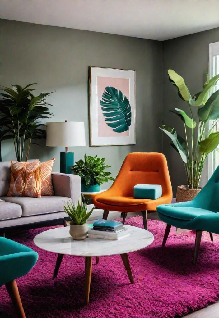 27 Beautiful Mid Century Modern Living Rooms 24 19. Pop Color Shag Rug-0