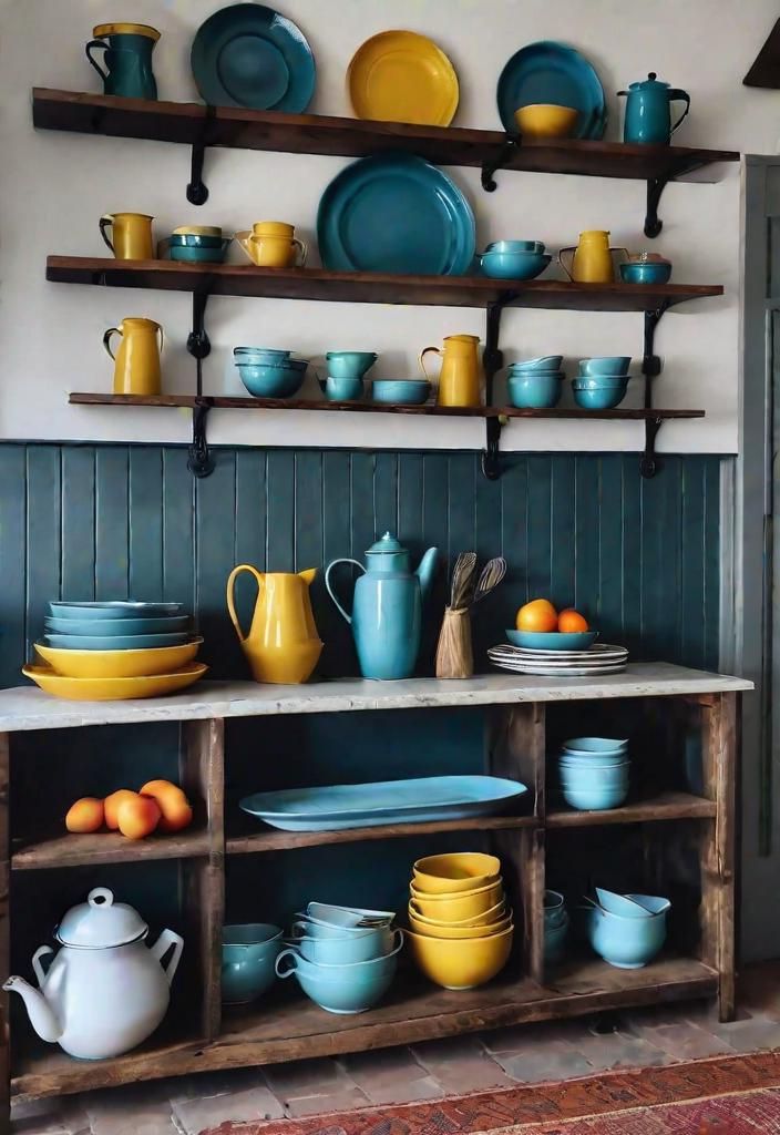 25 Charming Farmhouse Living Room Ideas For 2025 26 24. Rustic Enamelware Display-0