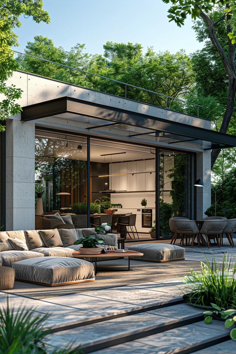 19 Trendy Patio Furniture Ideas for Chic Outdoor Spaces 10 5. Sleek Metal Glass Dining Collection-0