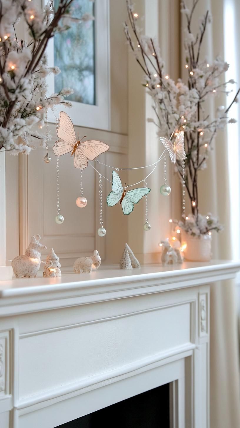 19 Best Winter Mantle Decor Ideas To Cozy Up Your Home In 2025 45 17. Crystal Butterfly Mantle Ornaments-3