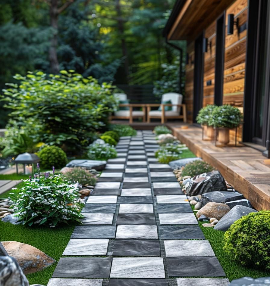 23 Gorgeous Paver Patio Ideas You Must See 27 9. Grass Checkerboard Patio Design-1