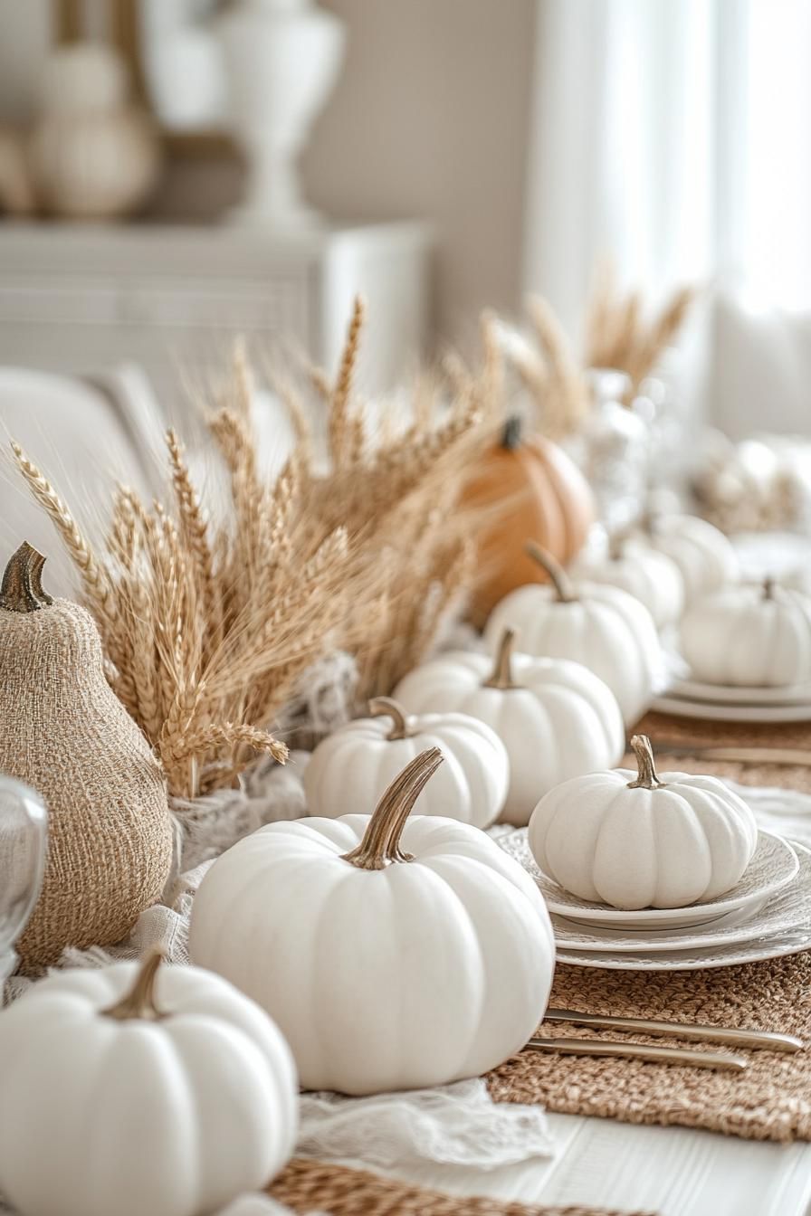15 Cozy Fall Decor Ideas for Your Home 5 1. Rustic Pumpkin Wheat Centerpiece-2
